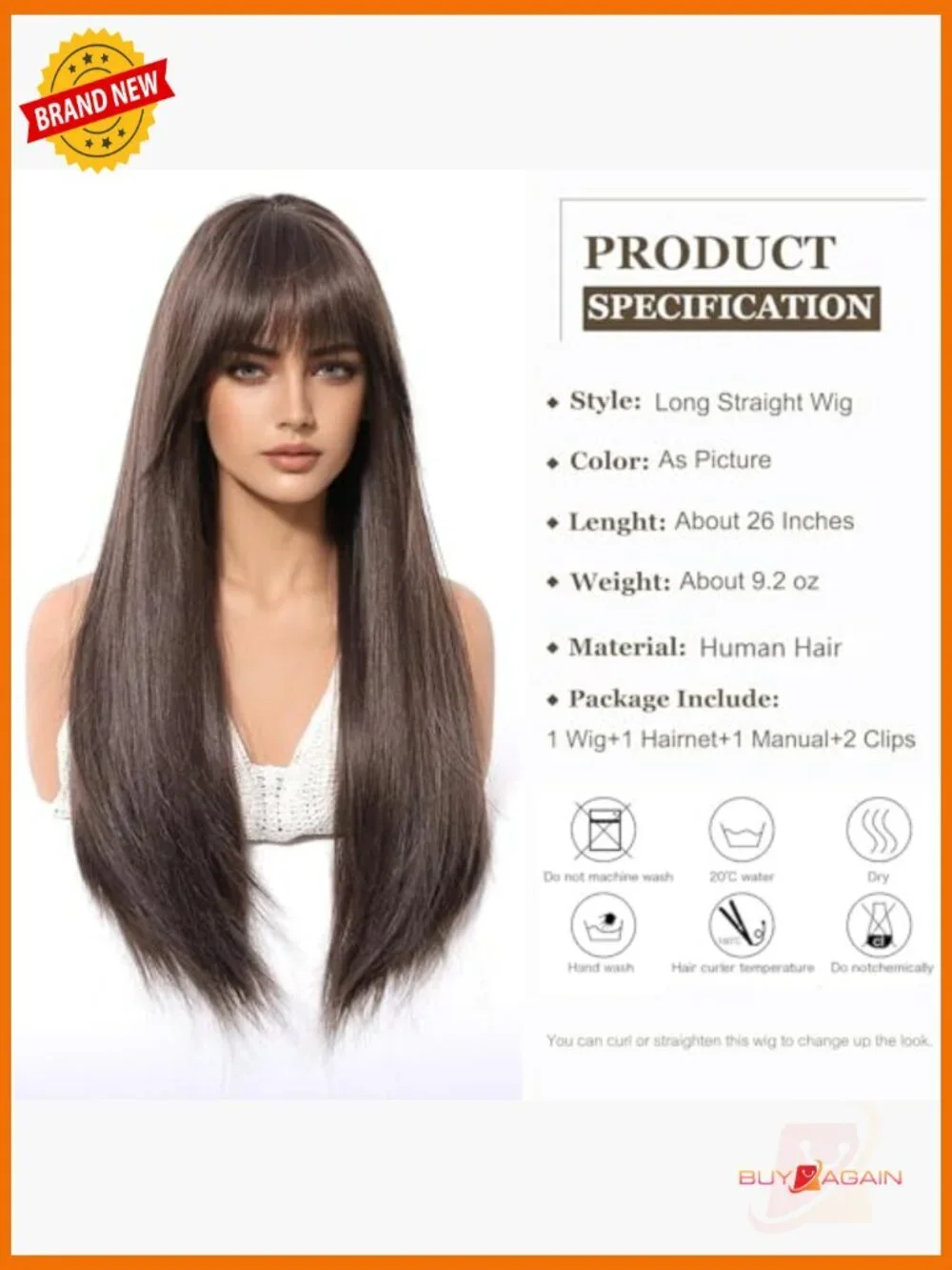 Straight Layered Lace Front Wig Human Hair Breathable Lightweight Heat